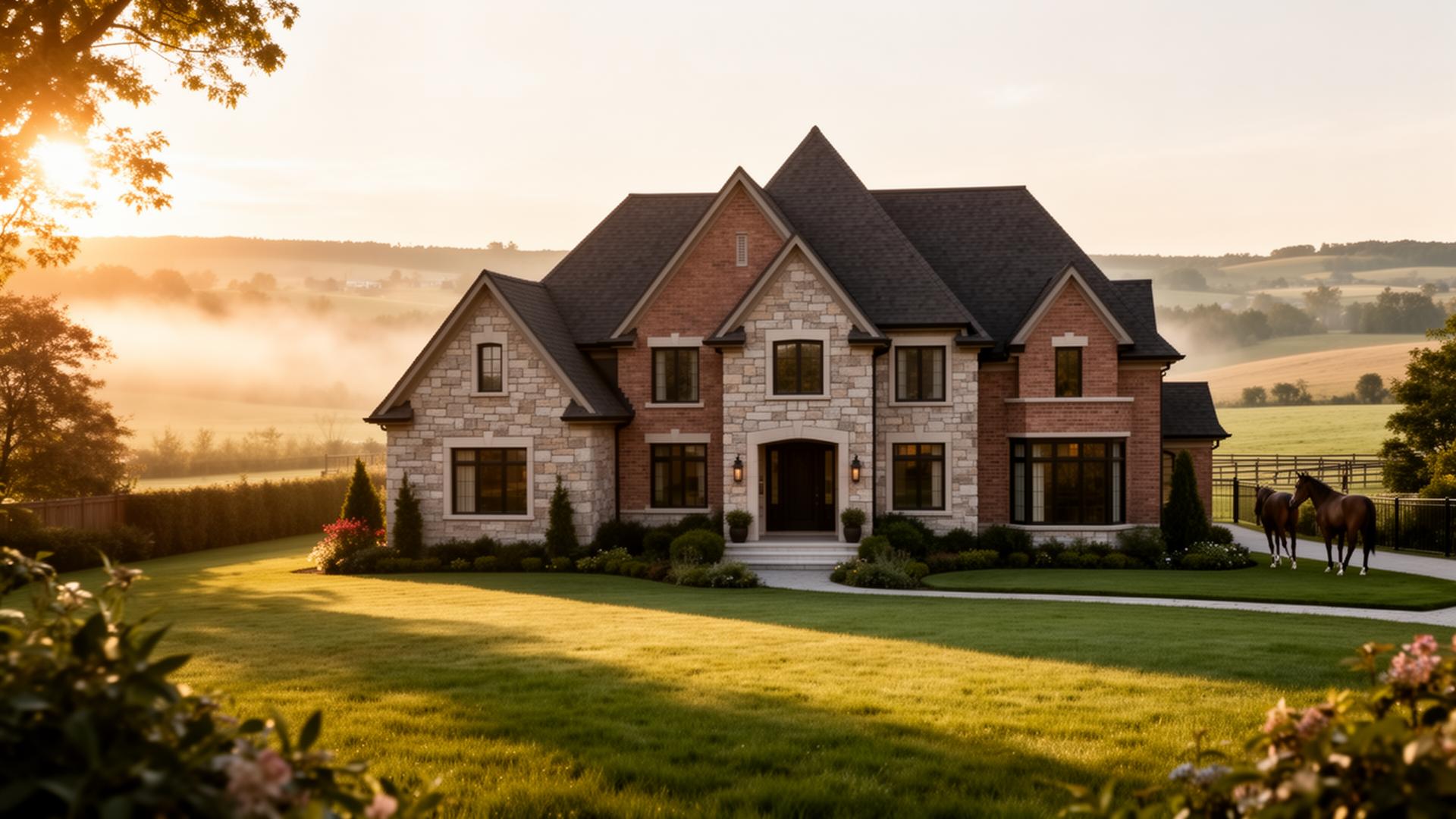 Triple Crown Estates detached estate home in King City Ontario at golden hour